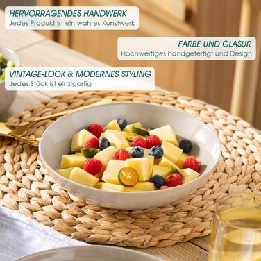 Набір чашок Vancasso PLAYA 6 шт. з ручкою 480мл, чайні чашки з кераміки, придатні для мікрохвильової печі та посудомийної машини (Бежевий, Сервіз 48 шт.)