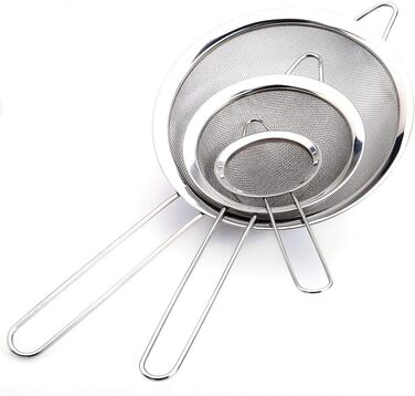Набір кухонних сит з нержавіючої сталі, 3 шт (7/12/18 см), з посиленим руків'ям, дрібний сито, для випічки, приготування їжі, просіювання, соку