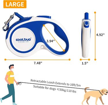 Рулетка для собак, 4.6 м, для малих, середніх та великих собак до 110 кг, міцна, з гальмом та фіксацією, зелена/синя (Large)