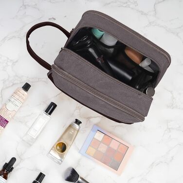 Чоловіча дорожня косметичка WANDF з канвасу, водонепроникна, веганська шкіра, для туалетних аксесуарів (зелена, тауп)