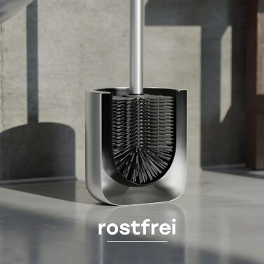 Набір для туалету SAVEGA: щітка для унітазу з нержавіючої сталі та силікону з підставкою, антибактеріальна головка, WC-газетниця, сріблястий колір