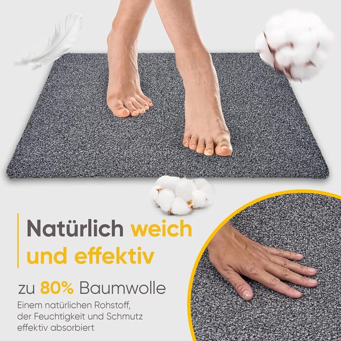 Килимок Entrando 40x60 см - для дому та вулиці - бавовна - неслизький, миючий, міцний - під двері - для входу, тераси, балкону (сірий)