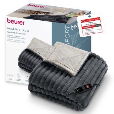 Електрична ковдра Beurer HD 75 Nordic з штучним хутром, 6 температурних режимів, автовимкнення, 180x130 см, бежево-коричнева