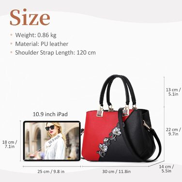 Сумка жіноча DIRRONA велика – сумка через плече та шопер з квітковою вишивкою та помпонами, червона. Для роботи, відпочинку, подорожей, офісу, вечірок та весіль