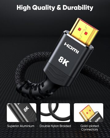 HDMI 2.1 кабель Highwings 3 метри: сертифікований, 8K/10K, 48Gbps, Ultra Highspeed, eARC, HDCP 2.2/2.3, DTS:X, HDR, сумісний з саундбаром, HDTV, монітором