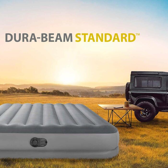 Надувний матрац Intex Dura-Beam Prestige Mid-Rise 152x203x30 см з USB-насосом, сірий - двомісний PVC матрац для дому та відпочинку