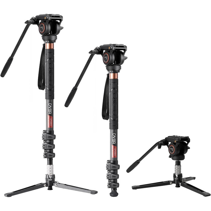 Штатив відео Cayer CF34DV з вуглецевого волокна 71 дюйм, з шарнірним голковим кріпленням та триногим основанням для DSLR-камер та відеокамер, з додатковою ковзною платформою