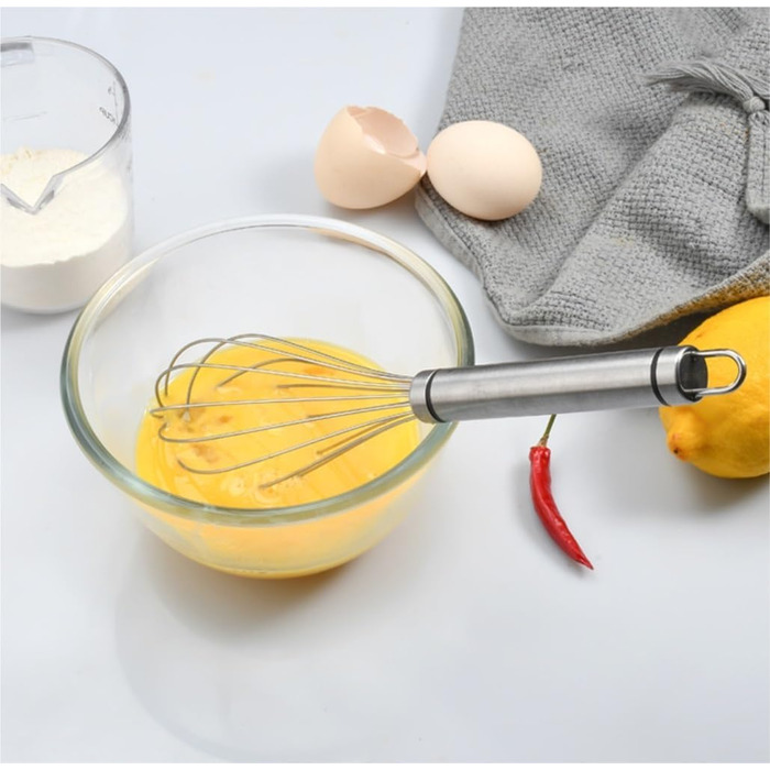 GOOPEEG Egg Beater, Multi-functional Manual Egg Mixer, Stainless Steel Egg Whisk, Kitchen Baking Tools, Suitable for Stirring and Seasoning Flour-Eggs, Kitchen Whisk (8 inch)