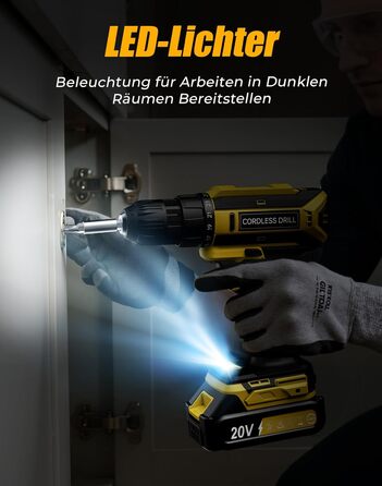 Акумуляторний шурупокрут/дрель 20V, 56 шт. у комплекті, 42Nm, LED-підсвічування, для дому та ремонту