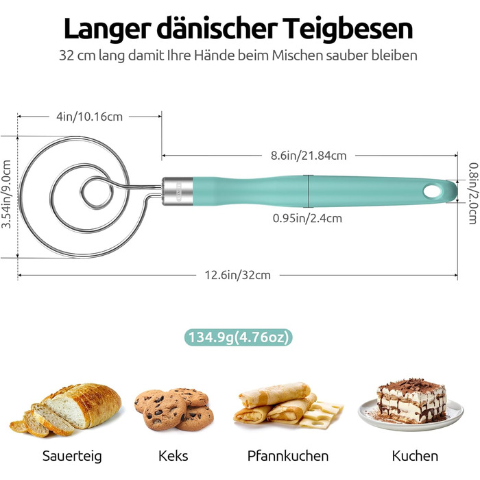 Міксер для тіста U-Taste: ручний віскер з нержавіючої сталі 18/8, 32 см, Aqua Sky