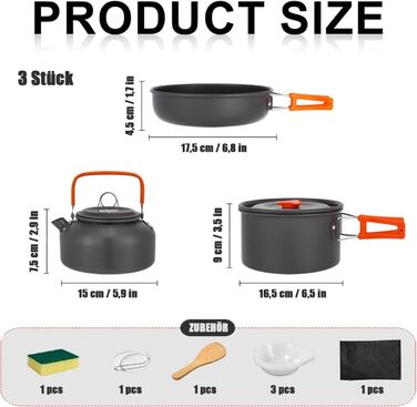 Набір кухонного посуду для кемпінгу, 10 предметів: каструля, сковорода, чайник, сумка для зберігання. Для кемпінгу, пікніків та походів