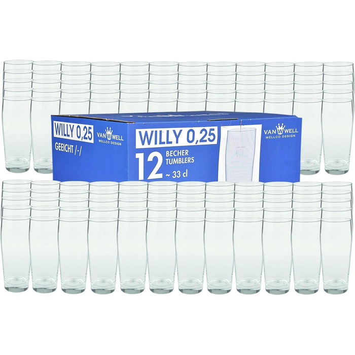 Склянки для пива Van Well Willibecher 0,25л (12 шт) - Преміум, міцні, для бару та дому