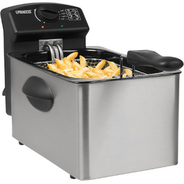 Princess Fritteuse – 2000 Watt, 4 Liter capacity, 800 g filling quantity, 4 people, thermostat, Cold Zone 182642, 01.182642.01.001, Silver