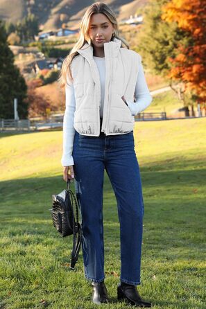 Жіноча жилетка ZEAGOO Kurz Steppweste - легка осінньо-зимова жилетка з кишенями (біла, M)