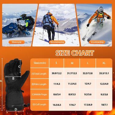 Гріючі рукавички для чоловіків та жінок з акумулятором 5V 5000mAh, 3 режими нагріву, для мотоциклів, велосипедів, лижного спорту (M)