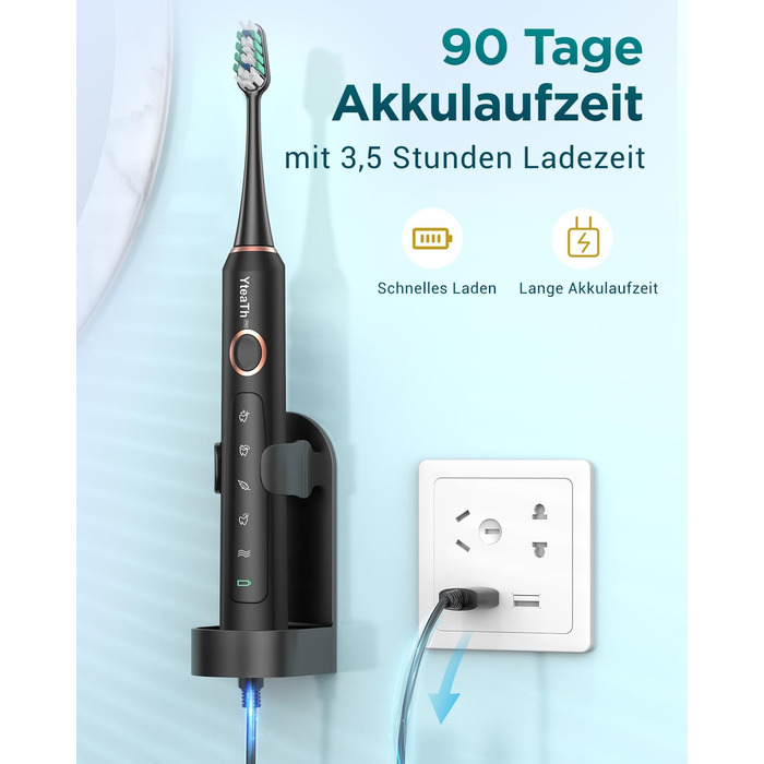 Електрична зубна щітка звукового типу для дорослих та дітей з 8 насадок та 5 режимами. 90 днів роботи від акумулятора, таймер 2 хвилини, чохол для подорожей