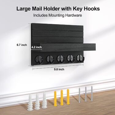 Lwenki Wall Key Holder, Decorative Key and Mail Holder with Shelf has large key hooks for bags, coats – PaulowniaWood Key Hanger with Mounting Accessories (9.7
