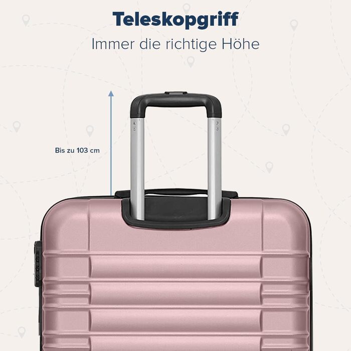 Набір валіз TRVLMORE 3 в 1: маленька, середня, велика, сірий колір, з рожевим золотом, з жорсткою оболонкою, 55x40x20 см (ручна поклажа)