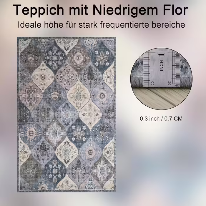 Килим Xfrog Boho Квітковий, антиковий, низький ворс, м'який, нековзкий, багато кольорів, 120x160 см, для вітальні, спальні, дитячої кімнати, придатний для прання