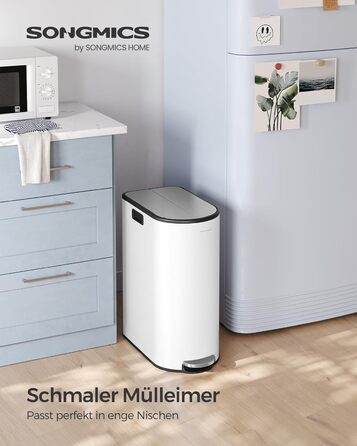 Сміттєве відро SONGMICS для кухні з сортувальником, 30 л + 20 л, 2 відділення, з педаллю, білий + металік срібло