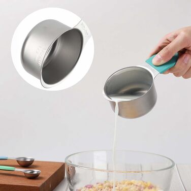 16-Piece Stainless Steel Measuring Cup and Spoon Set, 7 Sturdy Cups, 8 Double-Sided Spoons with Leveler, Multicolored