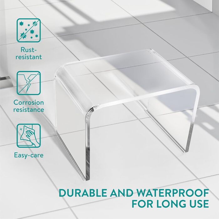 Navaris Acrylic Shower Stool modern - Bathroom stool for the shower - Ideal as a shower chair, bathroom stool, bathroom seat - Stool for shower - Seat stool bathroom - Chair Transparent