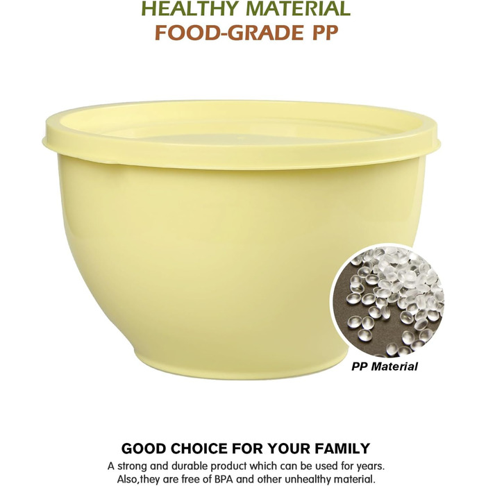 Набір салатниць з кришкою, міски для перемішування з пластику, набір вкладишів для кухні, великий набір місок, сервіровочні тарілки ідеальні для змішування та подачі, BPA-free (Жовтий)