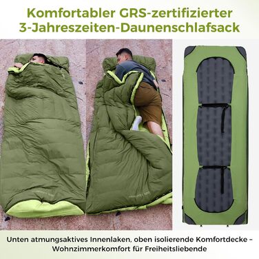 ATEPA 3-Season Down Sleeping Bag - Recyclable 650FP, Lightweight with Removable Blanket - Adult Quilting Sleeping Bag for Backpacking & Hiking (Pro Green, ThermaExtreme Pro Max)