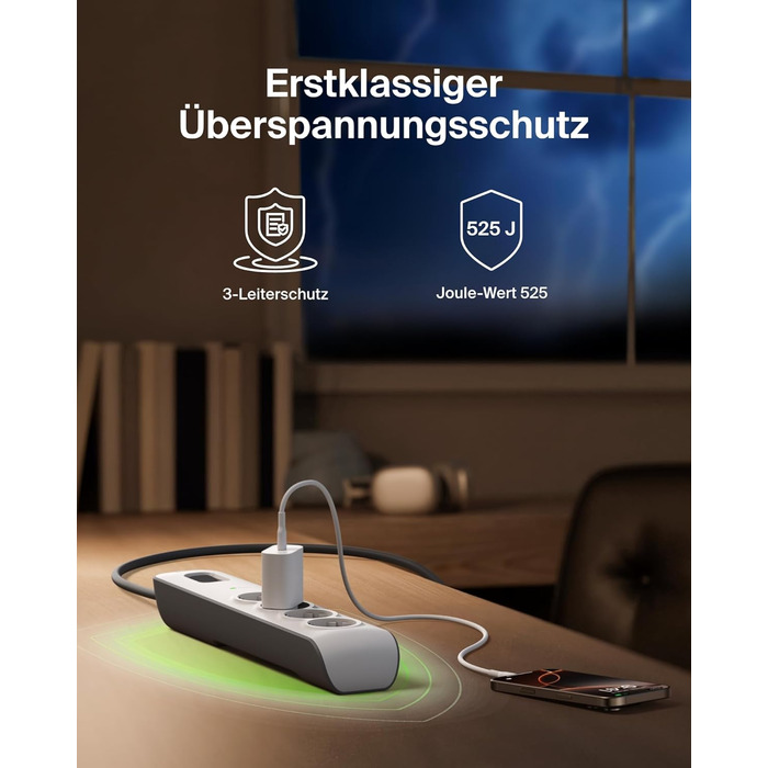 Мережевий фільтр Belkin з захистом від перенапруги, 6 розеток, 2 м кабель, 650 Дж, для дому та офісу