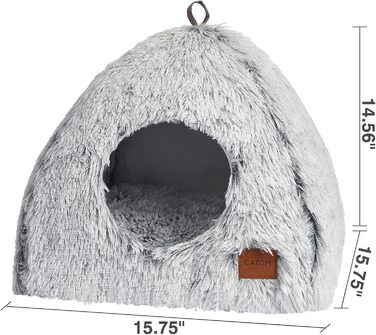 Cat Cave Cat Bed Cat House Cozy Cave 40x40cm Foldable Washable Comfortable Cat Sleeping Place for Cats Kittens Puppies with Removable Cat Head Pillow Beige (Gray-M)