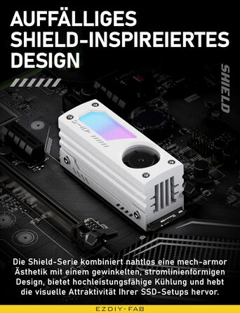 Охолоджувач SSD M.2 EZDIY-FAB Shield ARGB з 20мм вентилятором PWM, преміум-алюмінієвий дизайн, підтримка ARGB 5V 3-Pin, для M.2 2280, чорний, 1 шт.