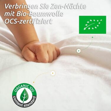 Mattress protector, organic cotton 140x200cm Molton. OCS® and Oeko-TEX® certified, 100% cotton natural fleece. Healthy and quiet mattress topper. Not water-repellent - Made in EU.