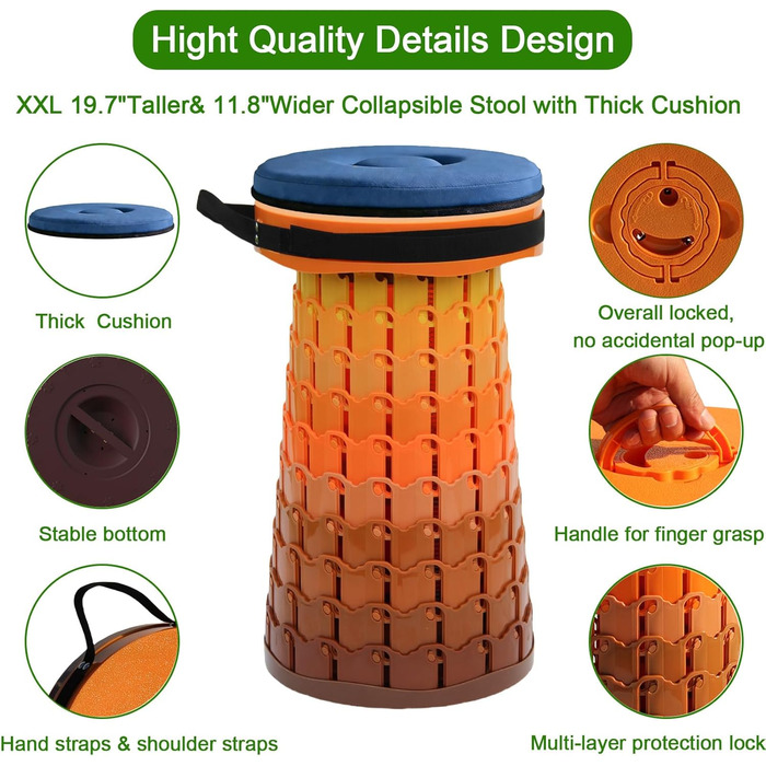 Складаний стілець XXL з подушкою, портативний для дорослих, міцний (1000 фунтів), для кемпінгу, подорожей та відпочинку на природі