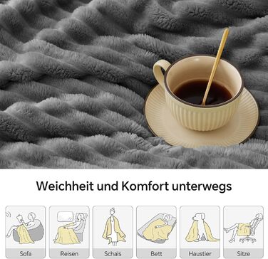 М'яка ковдра BEDELITE з фланнелі, 125x150 см, сіра - для дивану, декору, спальні
