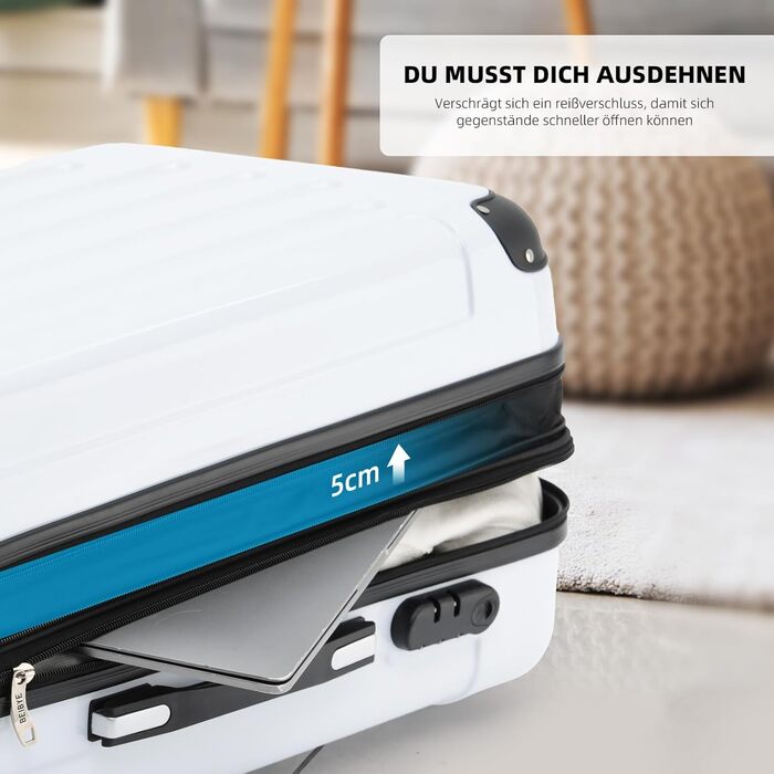 Набір валіз Beibye: 3 валізи з жорстким корпусом, роликові валізи для подорожей (білий)