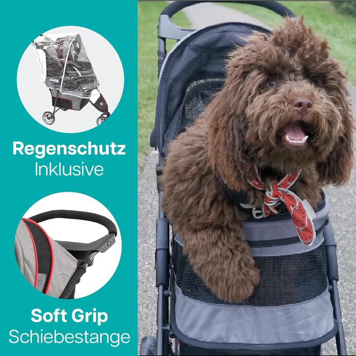 Buggy Innopet Avenue: Легкий візок для собак та котів сірого/червоного кольору - компактний, з дощем, з ліштою та кошиком для зберігання