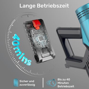 Bergxperten Orizom: Акумуляторний пилосос з автоматичним визначенням забруднення | 60 хв роботи | Без мішка | Для килимів, твердих поверхонь та шерсті тварин | 550 Вт | Колір: блакитний