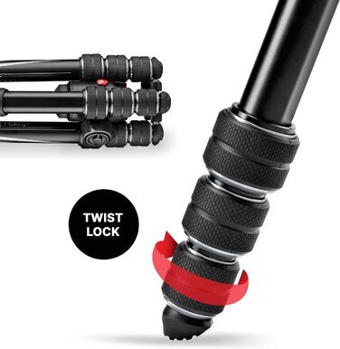 Компактний дорожній штатив Manfrotto Befree Advanced з кулястою головкою та важелем блокування, алюміній, для DSLR та бездзеркальних камер (GT Twist Black)