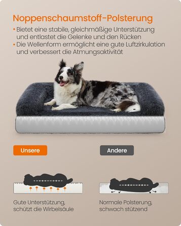 Feandrea FluffyHug Dog Bed, Plush, Dog Blanket Sofa, Sofa Protector Dog, Dog Cushion, Size M, for small and medium-sized dogs, 80 x 75 x 16 cm, PGW221G02 (L 110 x W 95 x H 18 cm, Dark Grey)