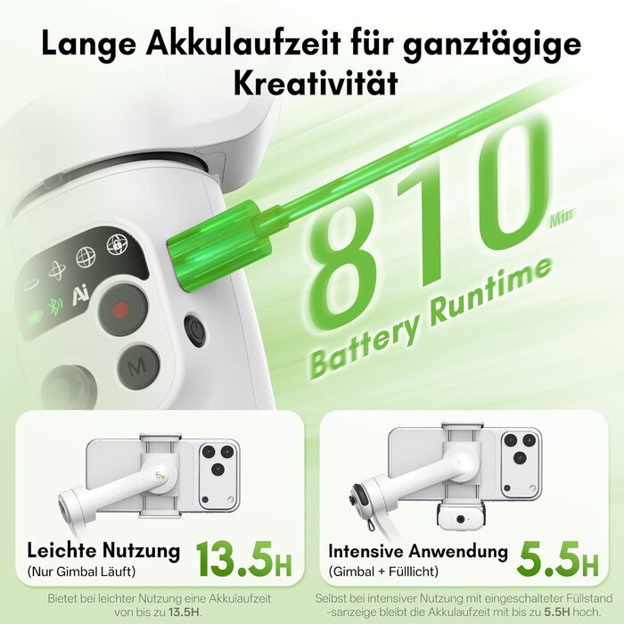 ZHIYUN Smooth Q5 Ultra Combo: Стабілізатор для смартфона з AI-трекінгом, керуванням голосом, пультом ДУ та світлом, 13.5год роботи, 3-осьовий