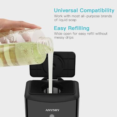 anydry AD1206 Commercial Wall Mount Automatic Liquid Soap Dispenser, Stainless Steel Finish, 1100ml Large Capacity (Matte Black)