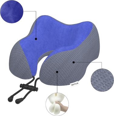 Подушка для шиї у вигляді їжачка, автомобільна/авіаційна, з memory foam, м'яка оксамитова обкладинка, для дорослих, для подорожей, кемпінгу, офісу та дому (Темно-синій)