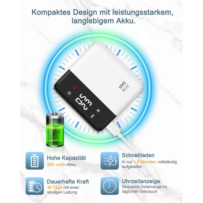 Електричний стерилізатор зубних щіток з сушкою 60°C, LED-дисплеєм, годинником, акумулятором та кріпленням на стіну без свердління. Білий+чорний