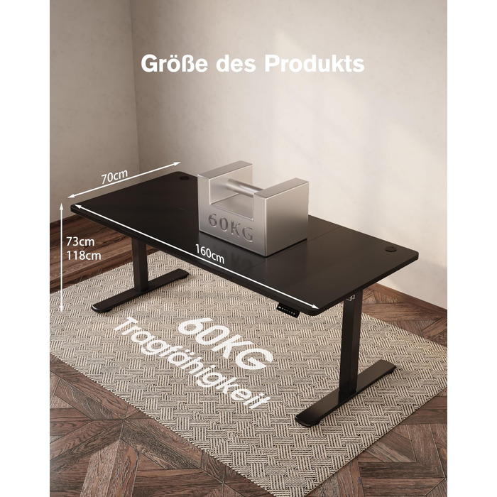 Devoko Adjustable Height Desk with USB Port - Electric Standing Desk, 160x70cm Black
