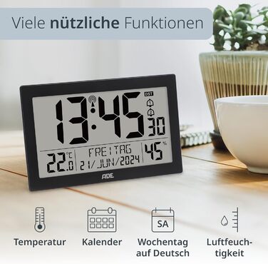 Digital Radio Clock with Large XL Display | Calendar | with Temperature Display & Hygrometer | Wall Clock | Radio Alarm Clock with 2 Alarm Times and Snooze Function | black
