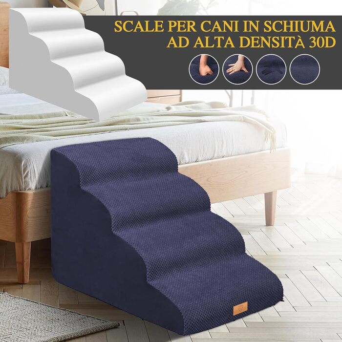 Сходинка для собак Masthome з 4 сходинками: зручна та безпечна для маленьких собак та цуценят. Легка, з антиковзким покриттям та знімною, пральною наволочкою для диванів та ліжок.