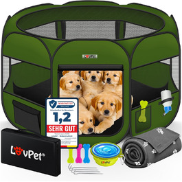 LOVPET® Foldable Pet Playpen - Indoor/Outdoor Dog & Cat Enclosure with Bowl & Fleece Blanket - Oxford Fabric Pop-Up System