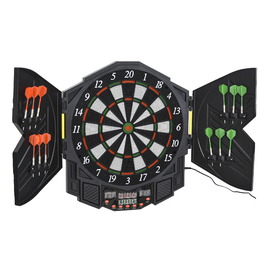 HOMCOM Електронна дартс-дошка Dartboard з дверцятами, 216 ігор, в комплекті 4 світлодіодних індикатори, 12 дротиків для до 8 гравців, ABS PP, 49x54,6x5,5 см