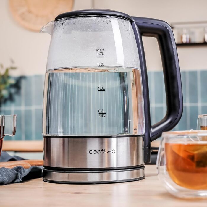 Cecotec ThermoSense 1.7L Electric Kettle - Borosilicate Glass, 2200W, 360° Swivel Base, LED Indicator, Safety System