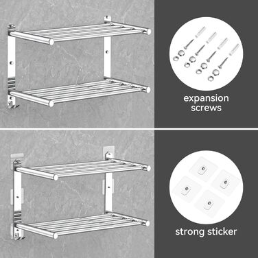 Adjustable 17-30 Inch Towel Bar for Bathroom Kitchen Towel Holder Dishcloth Hanger SUS304 Stainless Steel Wall Mount No Drill (Double Layer Towel Holder)